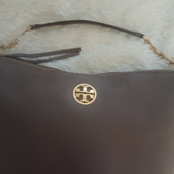 LUXURY!!!!TORY BURCH TAUPE PEBBLED SHOULDER BAG EUC 🥰 12 X 11 - Picture 6 of 8